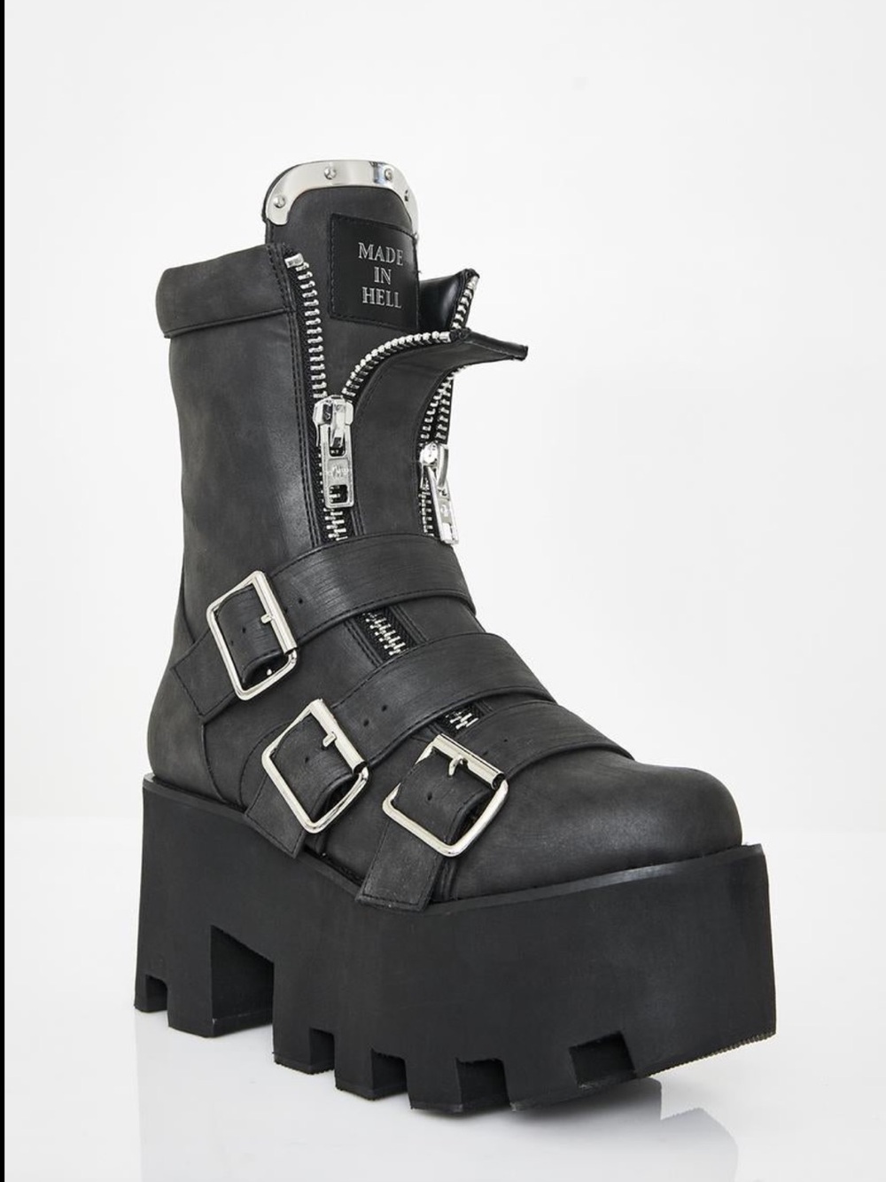 Killstar ‘Made in Hell’ Black Platform Biker Boot with Buckles